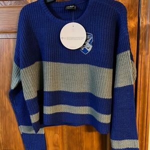 COPY - New Hot Topic Harry Potter Raven Quidditch Sweater Crop Stripes L $45 NWT